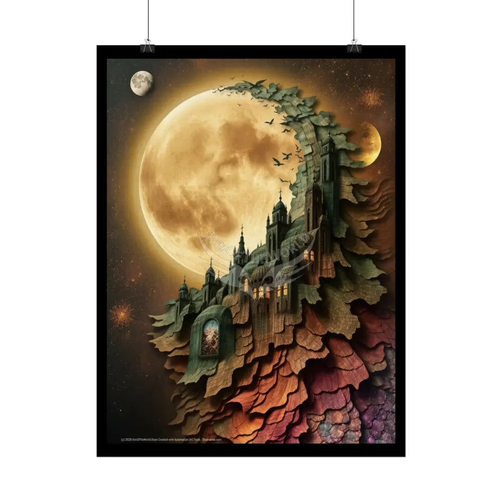 Trippy 3D Double Exposure Floral Gothic Moon is in her Soul Scene - Rolled Poster Poster