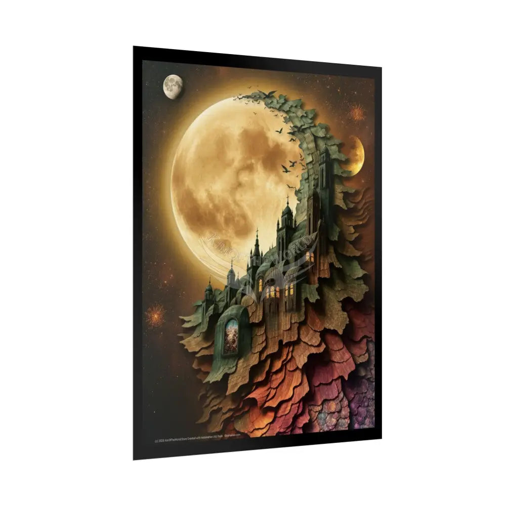 Trippy 3D Double Exposure Floral Gothic Moon is in her Soul Scene - Rolled Poster Poster