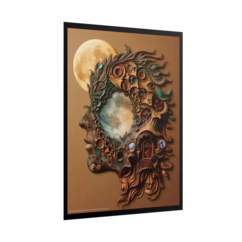 Trippy 3D Double Exposure Floral Gothic Moon is in her Soul Scene - Rolled Poster Poster