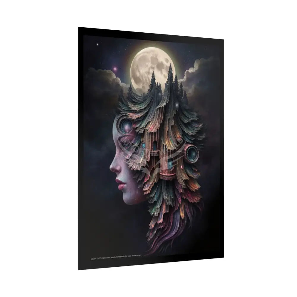 Trippy 3D Double Exposure Floral Gothic Moon is in her Soul Scene - Rolled Poster Poster