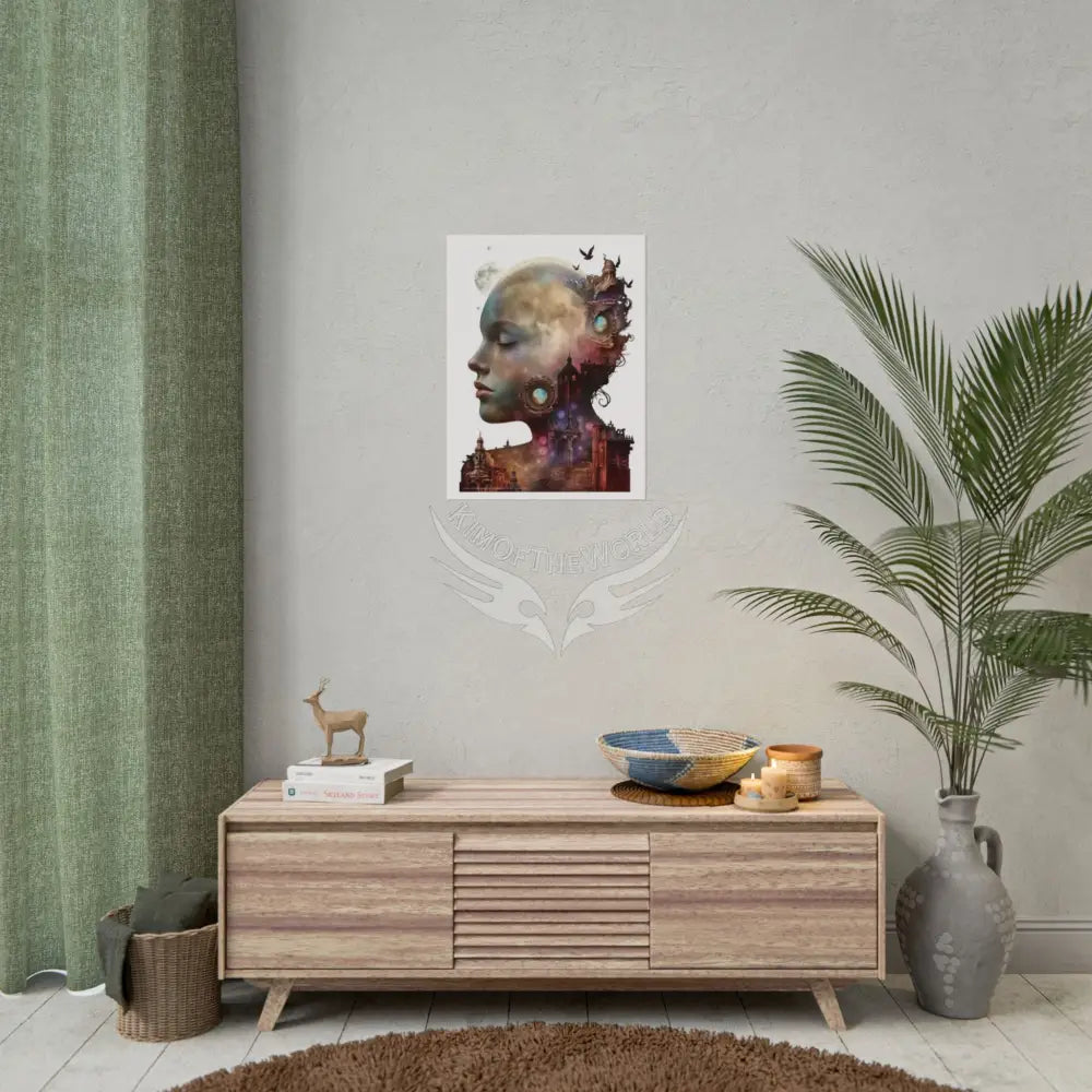 Trippy 3D Double Exposure Floral Gothic Moon is in her Soul Scene - Rolled Poster Poster