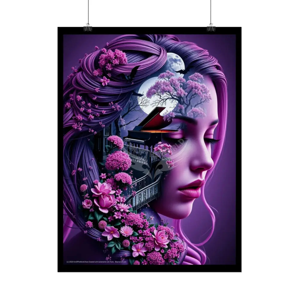 Trippy 3D Double Exposure Floral Gothic Music is in her Soul Scene - Rolled Poster Poster