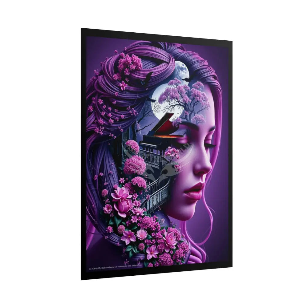 Trippy 3D Double Exposure Floral Gothic Music is in her Soul Scene - Rolled Poster Poster