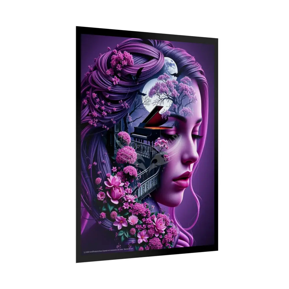 Trippy 3D Double Exposure Floral Gothic Music is in her Soul Scene - Rolled Poster Poster