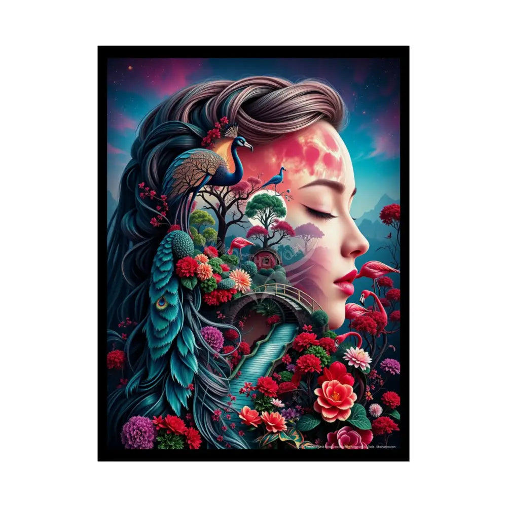 Trippy 3D Double Exposure Floral Gothic Scene - Rolled Poster 18″ x 24″ (Vertical) / Semi Glossy Poster