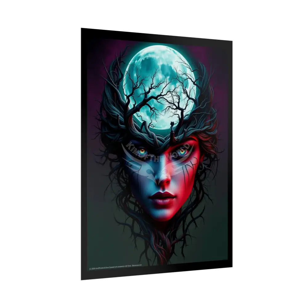 Trippy 3D Double Exposure Floral Gothic Tree Branch Lady Moon Scene - Rolled Poster Poster
