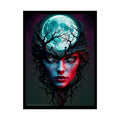 Trippy 3D Double Exposure Floral Gothic Tree Branch Lady Moon Scene - Rolled Poster 18″ x 24″ (Vertical) / Semi Glossy