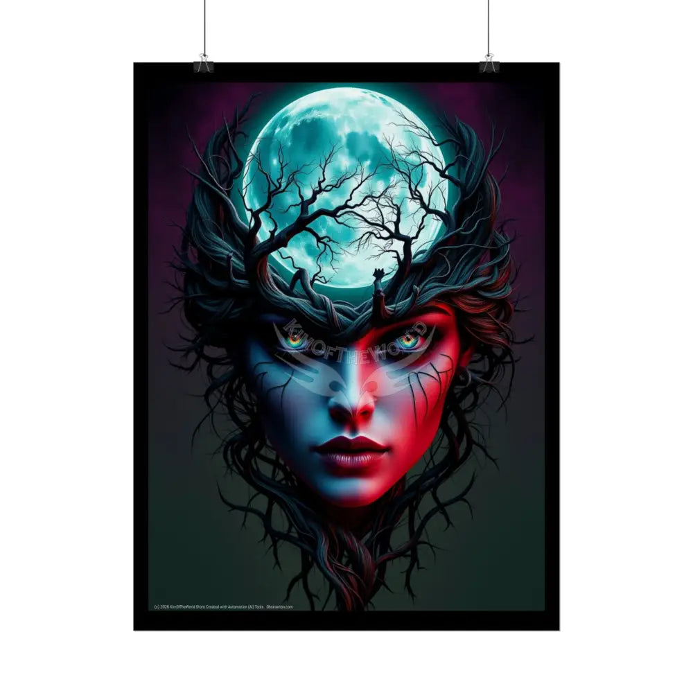 Trippy 3D Double Exposure Floral Gothic Tree Branch Lady Moon Scene - Rolled Poster Poster