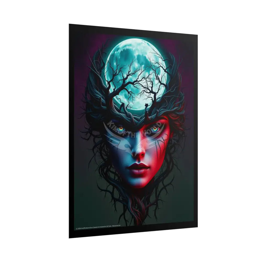 Trippy 3D Double Exposure Floral Gothic Tree Branch Lady Moon Scene - Rolled Poster Poster