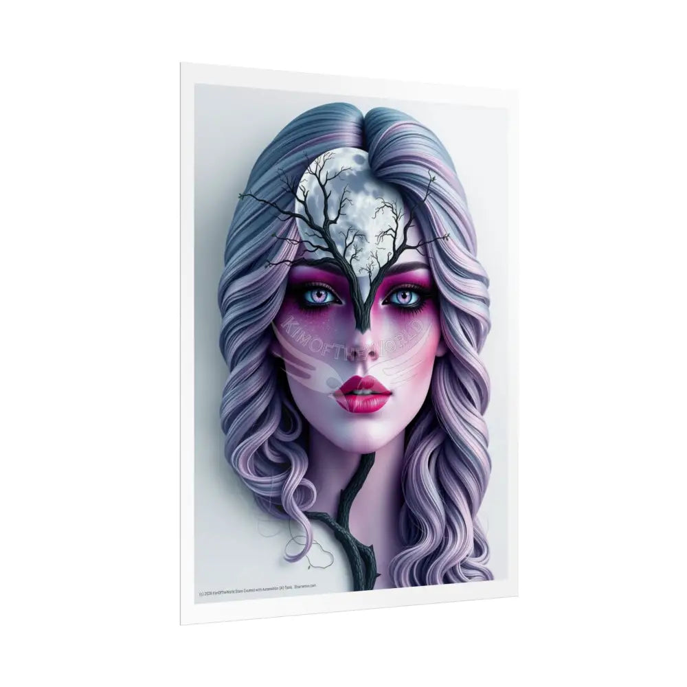 Trippy 3D Double Exposure Floral Gothic Tree Branch Moon Scene - Rolled Poster Poster
