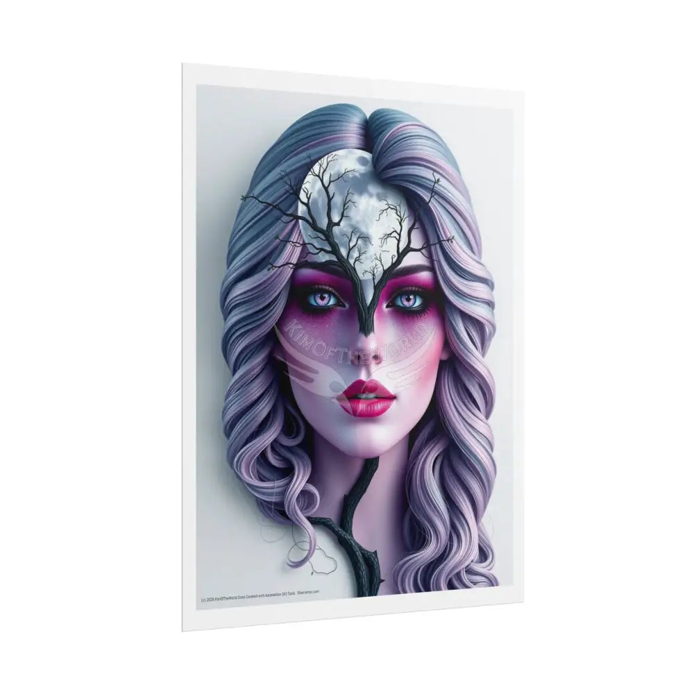 Trippy 3D Double Exposure Floral Gothic Tree Branch Moon Scene - Rolled Poster Poster