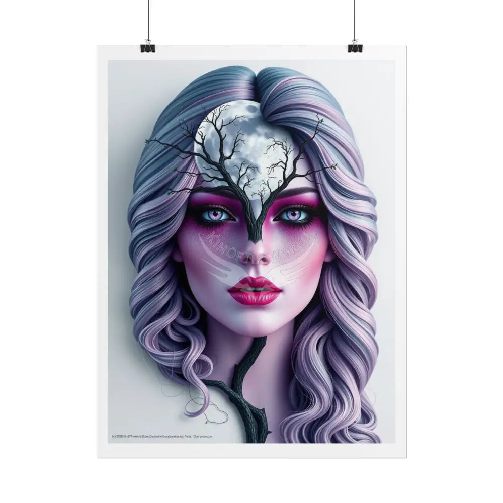 Trippy 3D Double Exposure Floral Gothic Tree Branch Moon Scene - Rolled Poster Poster