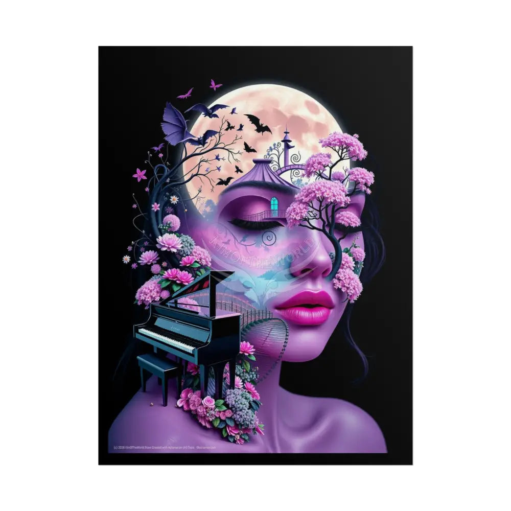 Trippy 3D Double Exposure Floral Music is in her Soul Scene - Rolled Poster 18″ x 24″ (Vertical) / Matte Poster