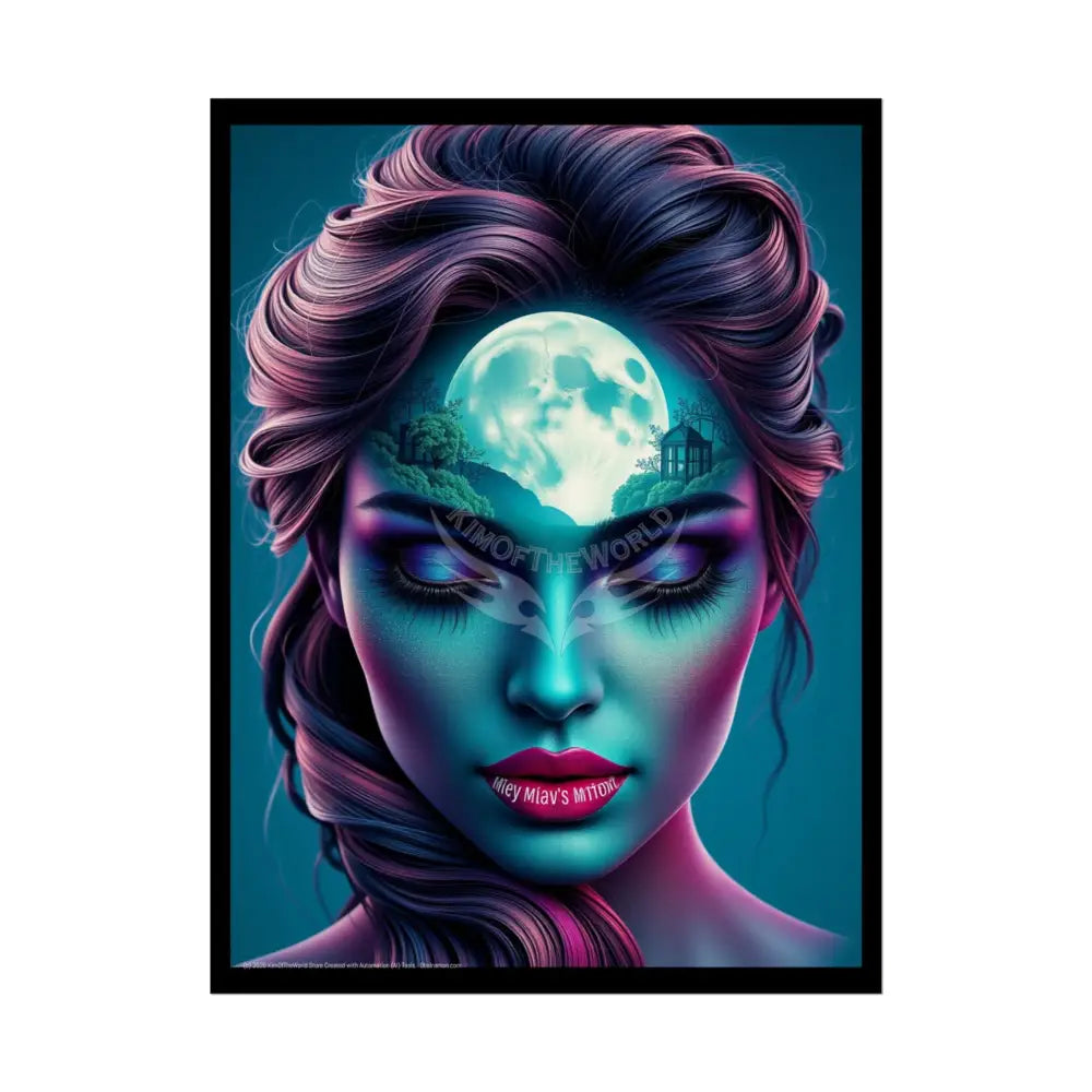 Trippy 3D Double Exposure Floral Soul Moon Scene - Rolled Poster 18″ x 24″ (Vertical) / Semi Glossy Poster
