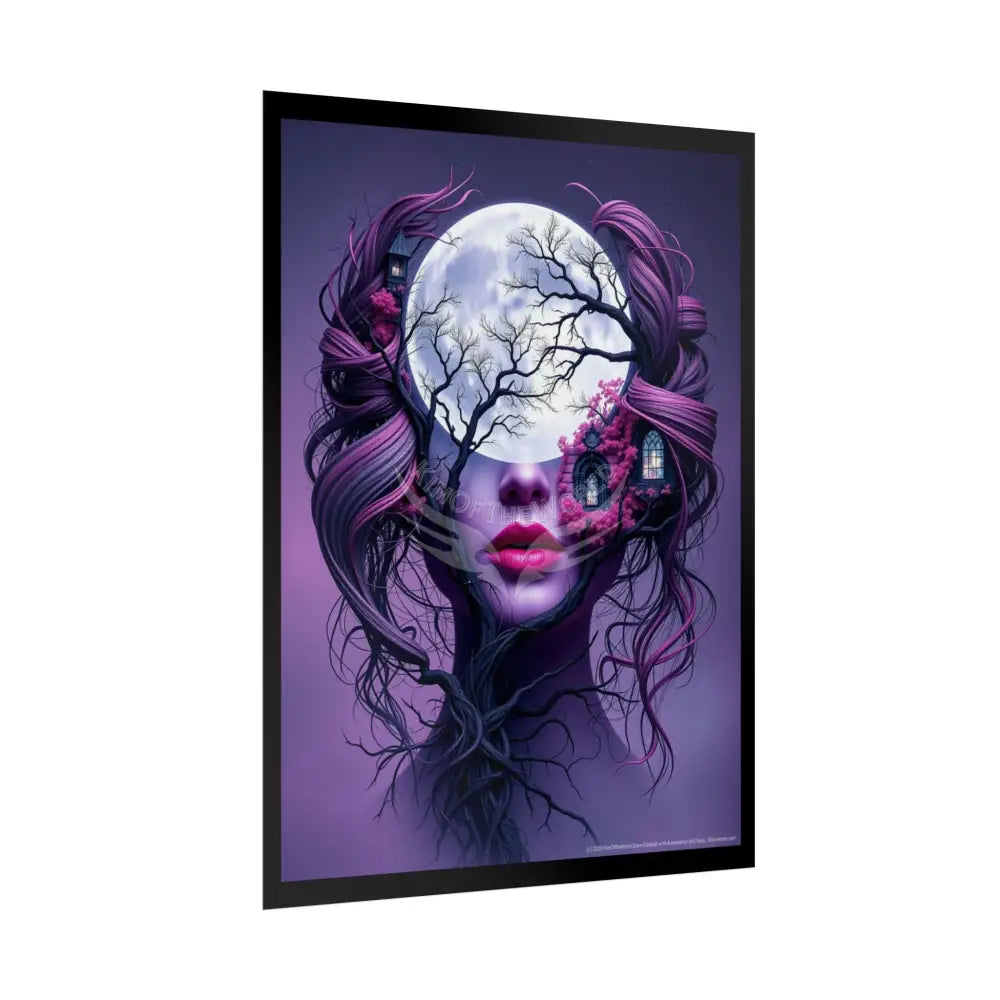 Trippy 3D Double Exposure Moon Lady Tree Branch Floral Gothic Scene - Rolled Poster Poster