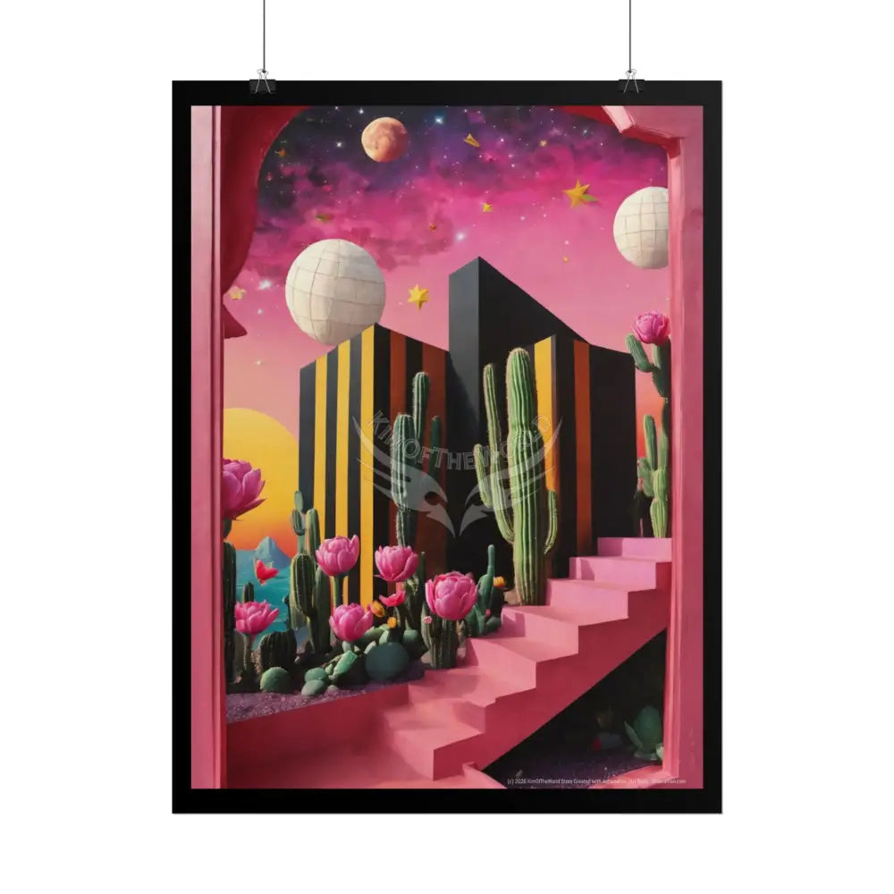 Trippy 3D Giant Cactus Floral Stripes Vaporwave Pink - Rolled Poster Poster