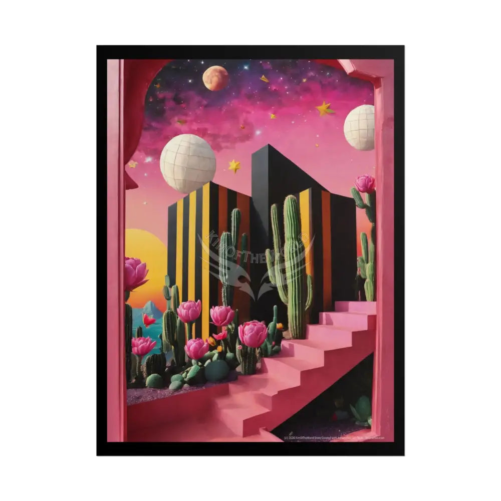 Trippy 3D Giant Cactus Floral Stripes Vaporwave Pink - Rolled Poster 18″ x 24″ (Vertical) / Matte Poster
