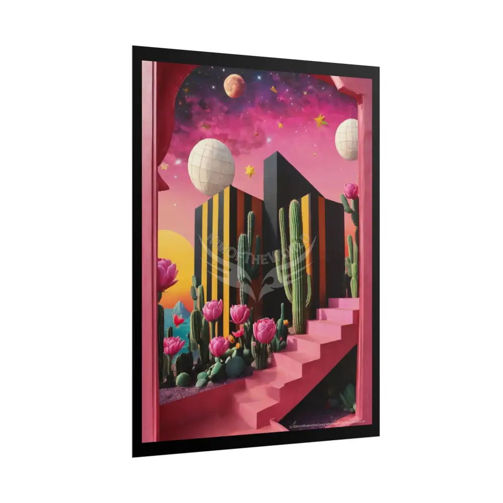 Trippy 3D Giant Cactus Floral Stripes Vaporwave Pink - Rolled Poster Poster