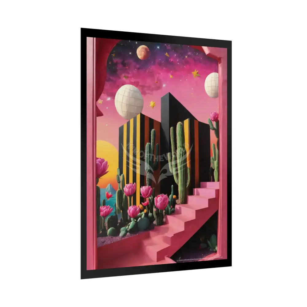 Trippy 3D Giant Cactus Floral Stripes Vaporwave Pink - Rolled Poster Poster
