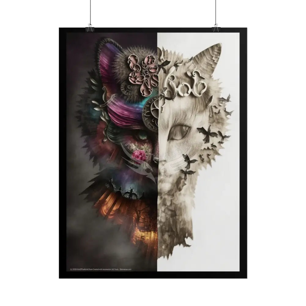 Trippy 3D Split Faces Cat Poster — Psychedelic Meow Wall Art Poster