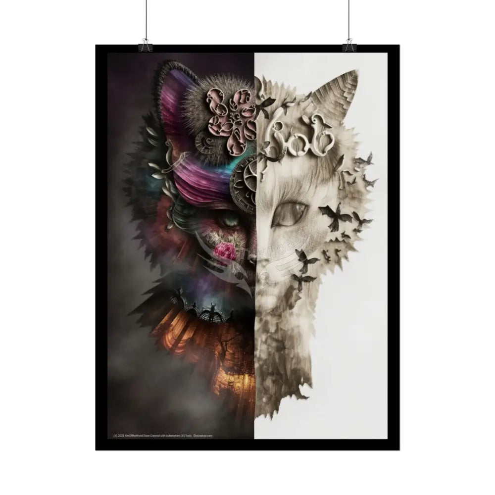 Trippy 3D Split Faces Cat Poster — Psychedelic Meow Wall Art Poster