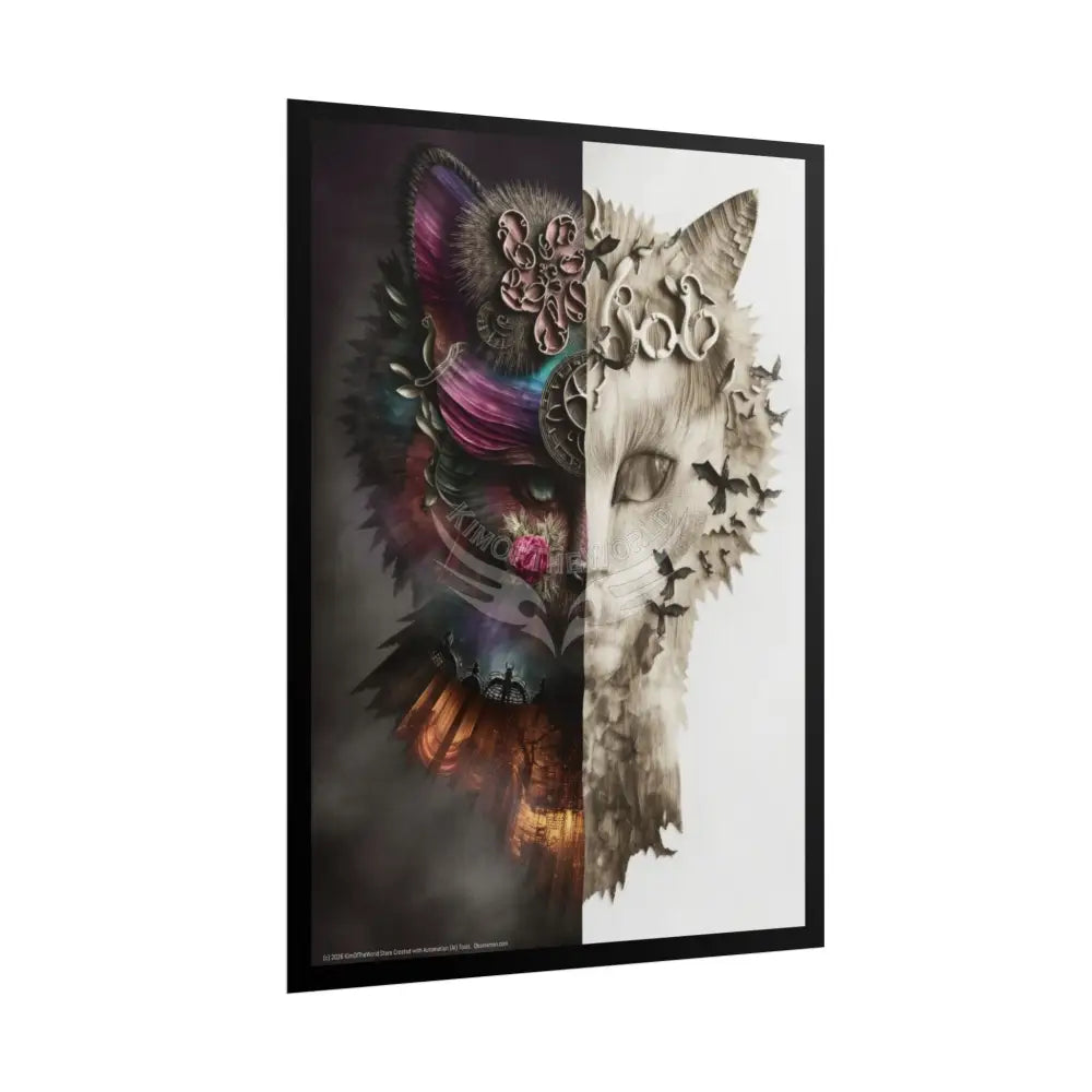Trippy 3D Split Faces Cat Poster — Psychedelic Meow Wall Art Poster