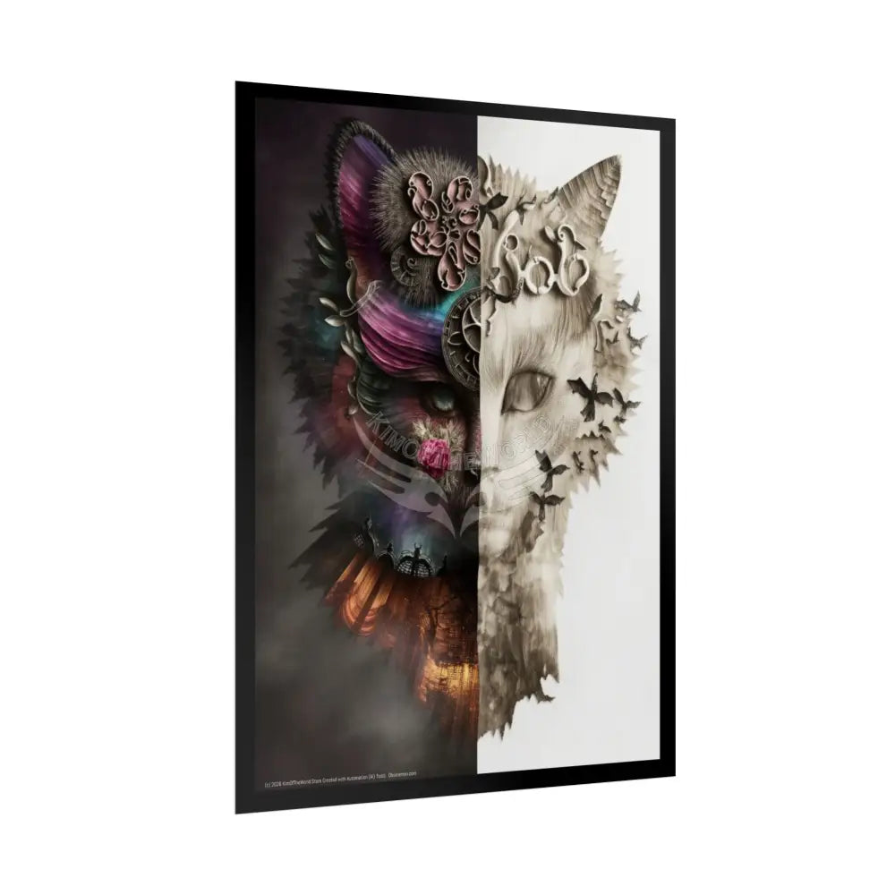 Trippy 3D Split Faces Cat Poster — Psychedelic Meow Wall Art Poster