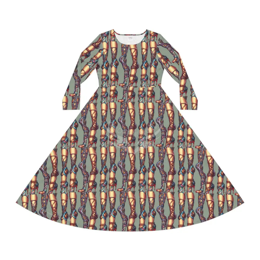 Trippy Ankle Strap Wallpaper Print Dress – Women’s Long Sleeve AOP L All Over Prints