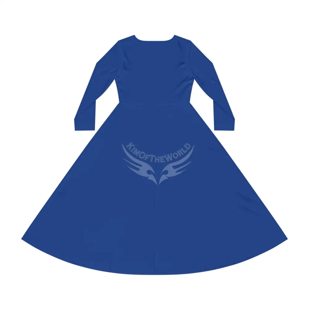 Trippy Cat Lady Cute Character Print Long Sleeve Dress - Blue All Over Prints