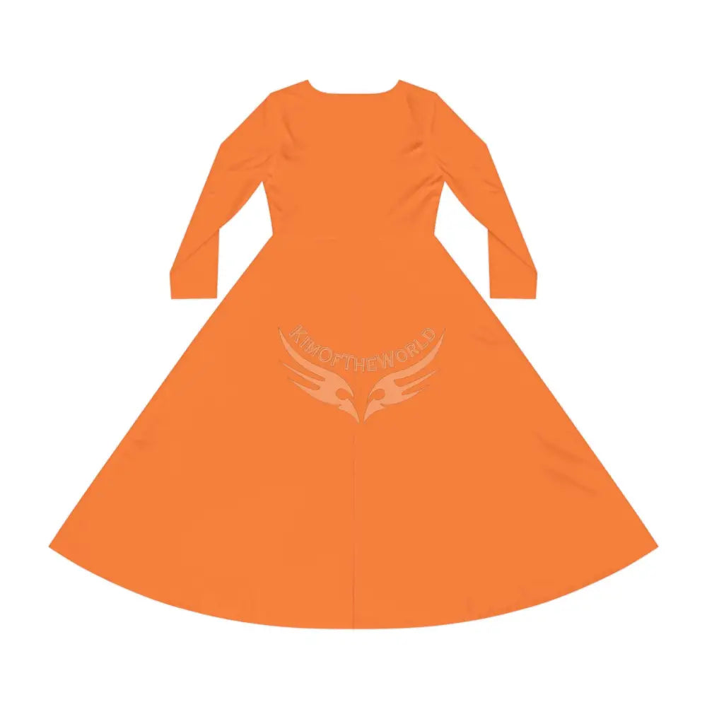 Trippy Cat Lady Cute Character Print Long Sleeve Dress - Orange All Over Prints