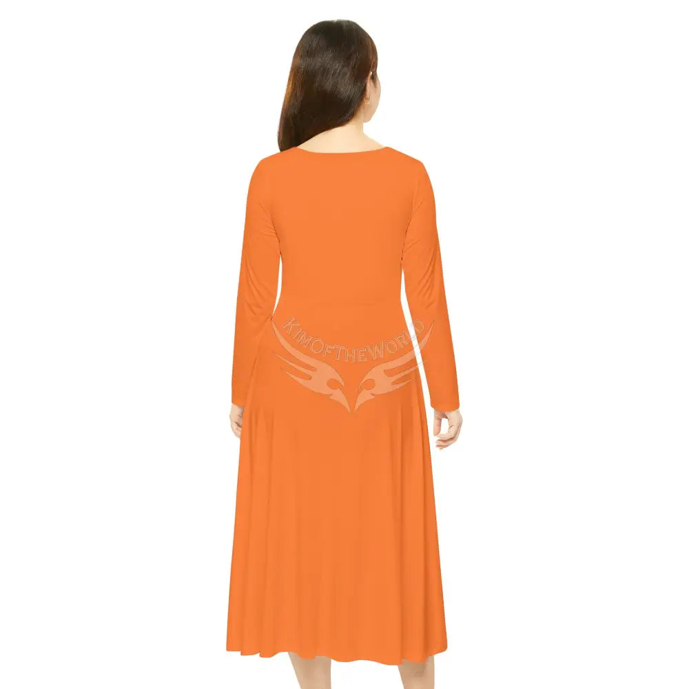 Trippy Cat Lady Cute Character Print Long Sleeve Dress - Orange All Over Prints