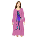 Trippy Cat Lady Cute Character Print Long Sleeve Dress S All Over Prints