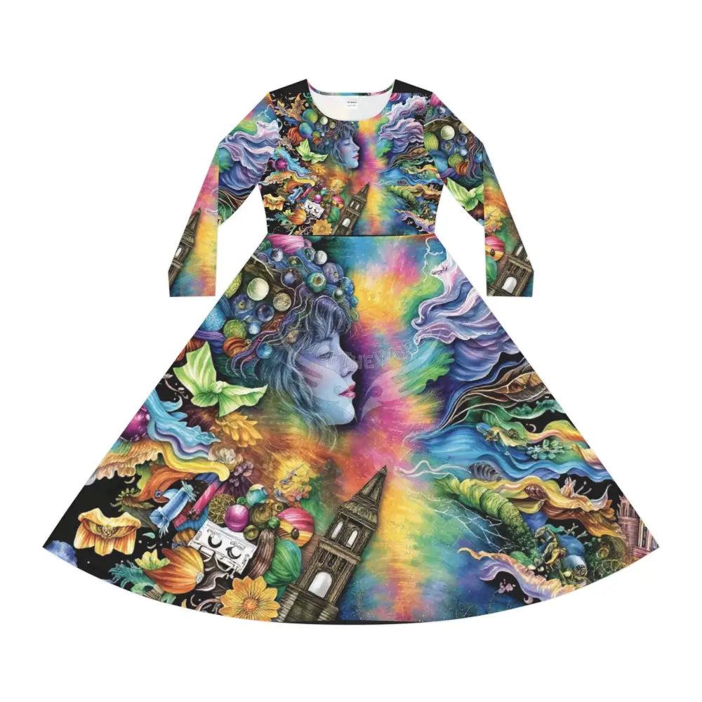 Trippy Character Print Long Sleeve 2 Pc Dress ’& Top Dance Dress L All Over Prints