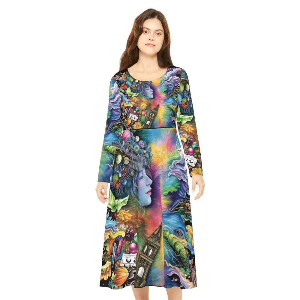 Trippy Character Print Long Sleeve 2 Pc Dress ’& Top Dance Dress L All Over Prints