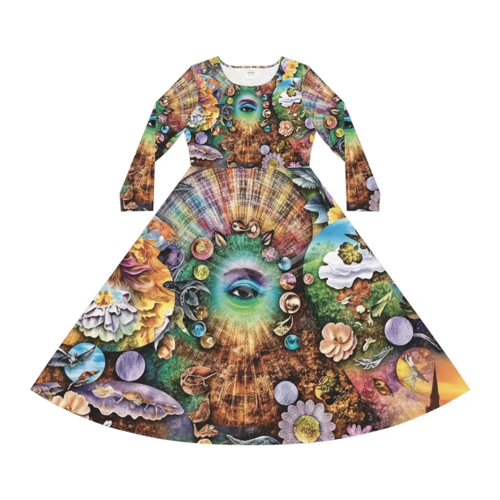 Trippy Character Print Long Sleeve 2 Pc Dress ’& Top Dance Dress L All Over Prints