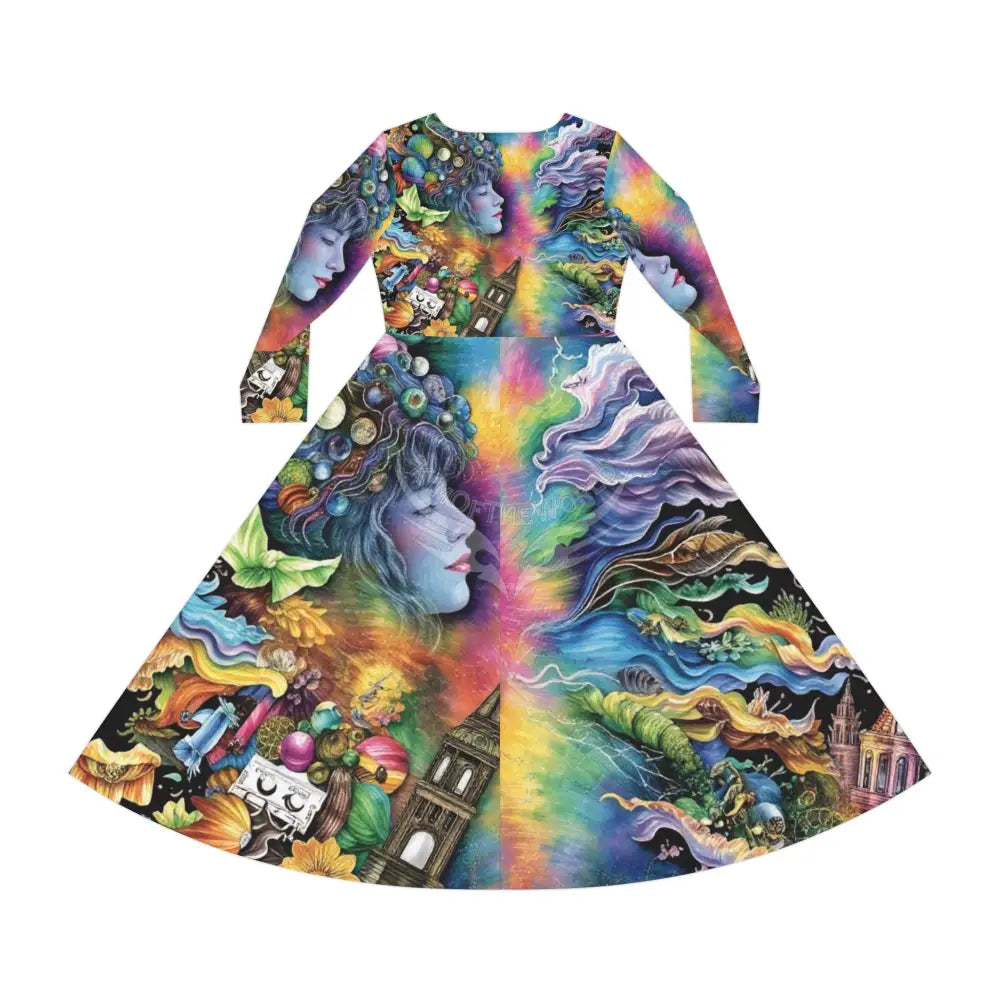 Trippy Character Print Long Sleeve 2 Pc Dress ’& Top Dance Dress L All Over Prints