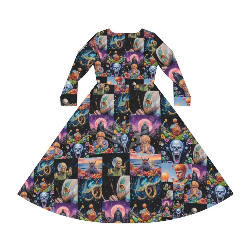Trippy Character Print Long Sleeve Dress L All Over Prints