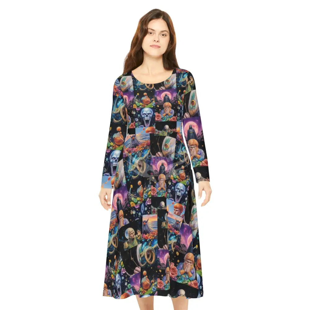 Trippy Character Print Long Sleeve Dress L All Over Prints