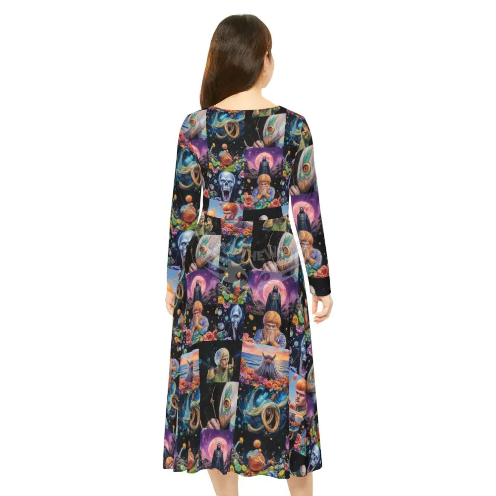 Trippy Character Print Long Sleeve Dress L All Over Prints