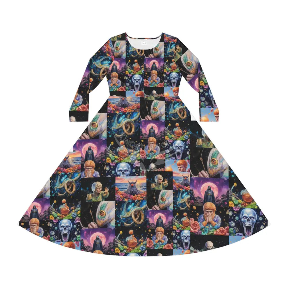 Trippy Character Print Long Sleeve Dress L All Over Prints