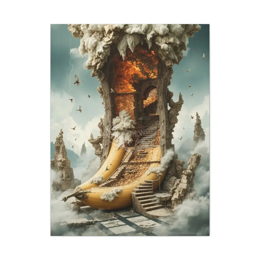 Trippy Fire Banana Fantasy 3D Canvas — Weird Wonderland 3D Funky Art 30’’ x 40’’ (Vertical) / 1.25’’ Canvas