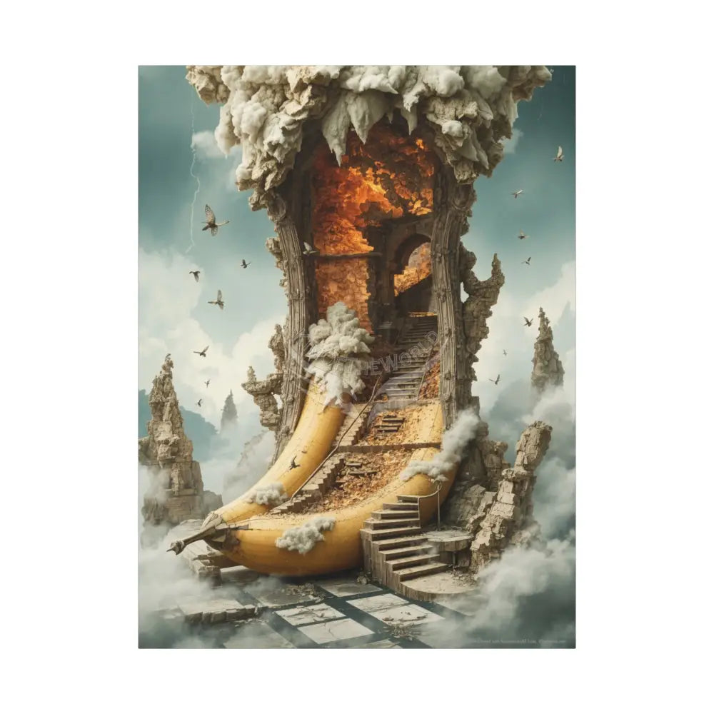 Trippy Fire Banana Fantasy 3D Canvas — Weird Wonderland 3D Funky Art 36’’ x 48’’ (Vertical) / 1.25’’ Canvas
