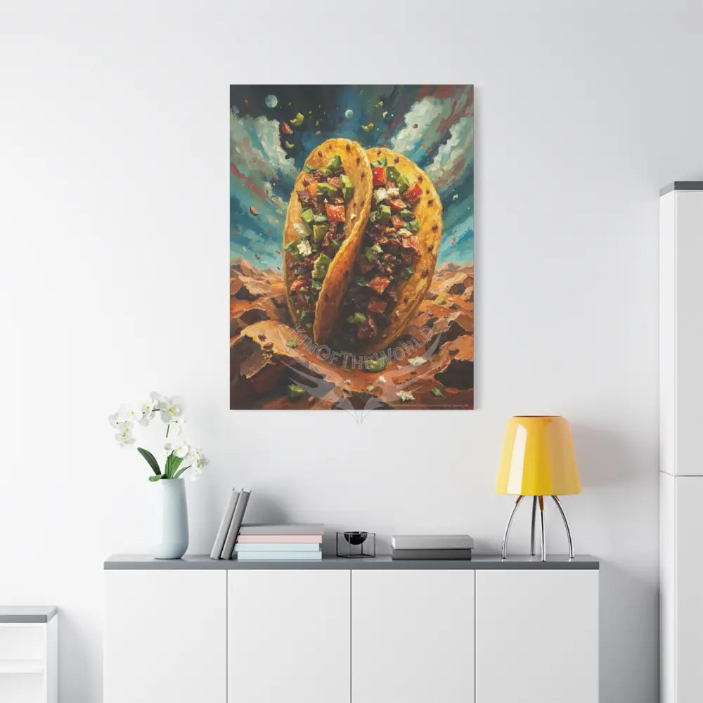 Trippy Food Fantasy Giant Tacos Kitchen Canvas — Weird Wonderland 3D Funky Art Canvas