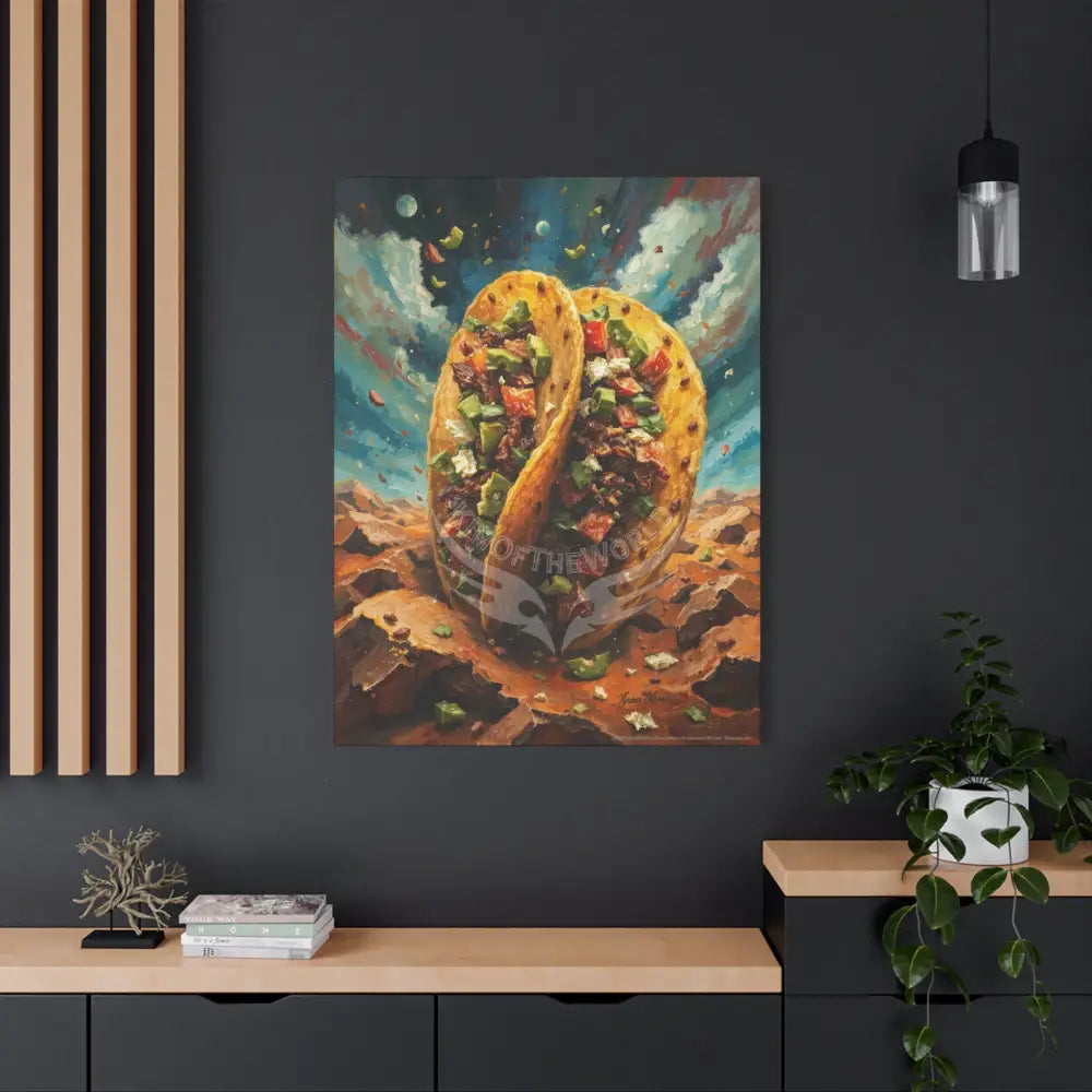 Trippy Food Fantasy Giant Tacos Kitchen Canvas — Weird Wonderland 3D Funky Art Canvas