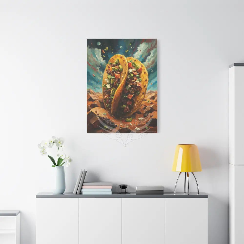 Trippy Food Fantasy Giant Tacos Kitchen Canvas — Weird Wonderland 3D Funky Art Canvas