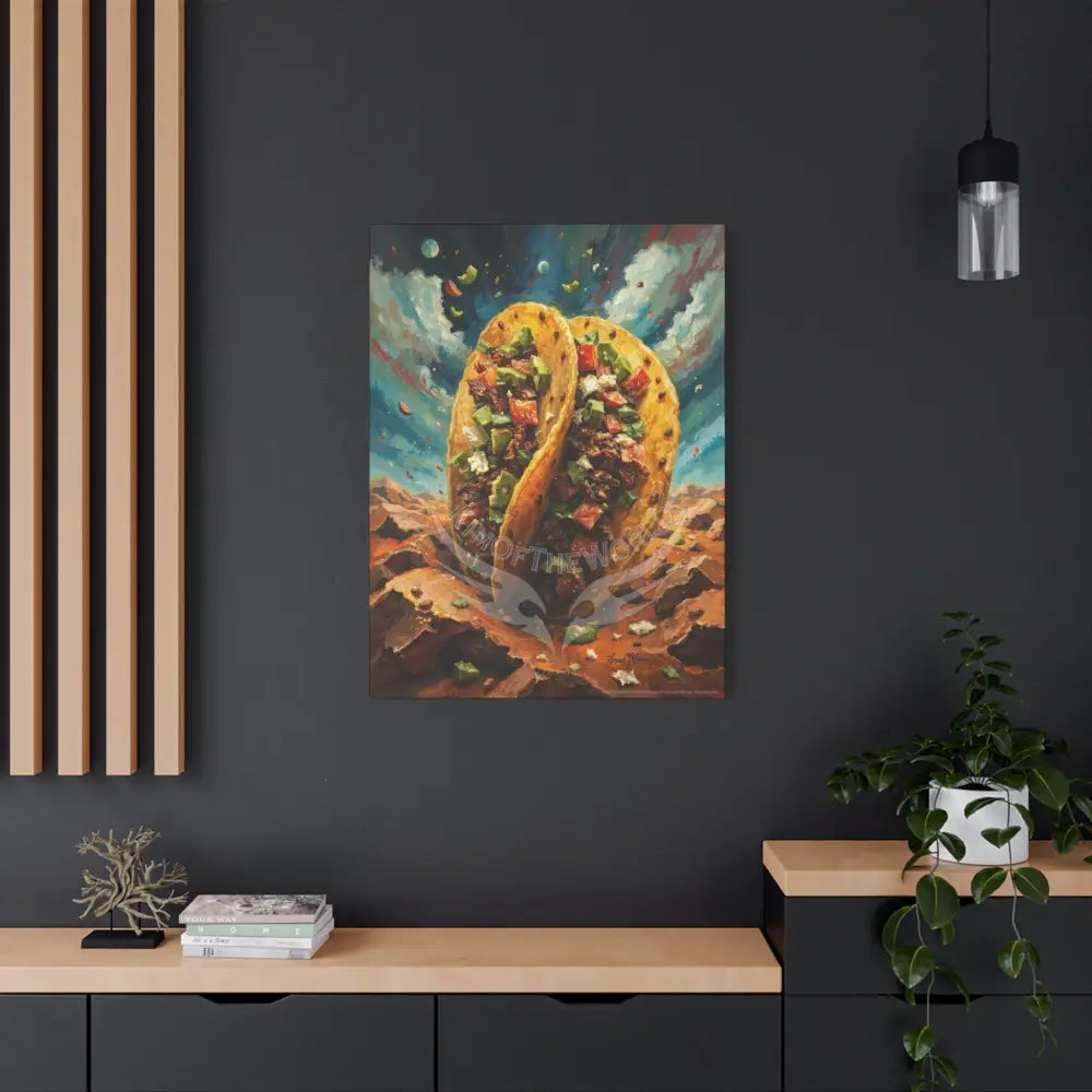Trippy Food Fantasy Giant Tacos Kitchen Canvas — Weird Wonderland 3D Funky Art Canvas