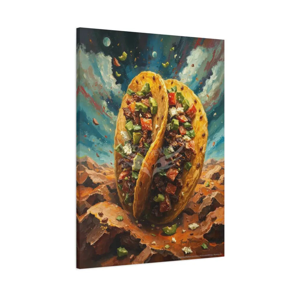 Trippy Food Fantasy Giant Tacos Kitchen Canvas — Weird Wonderland 3D Funky Art Canvas