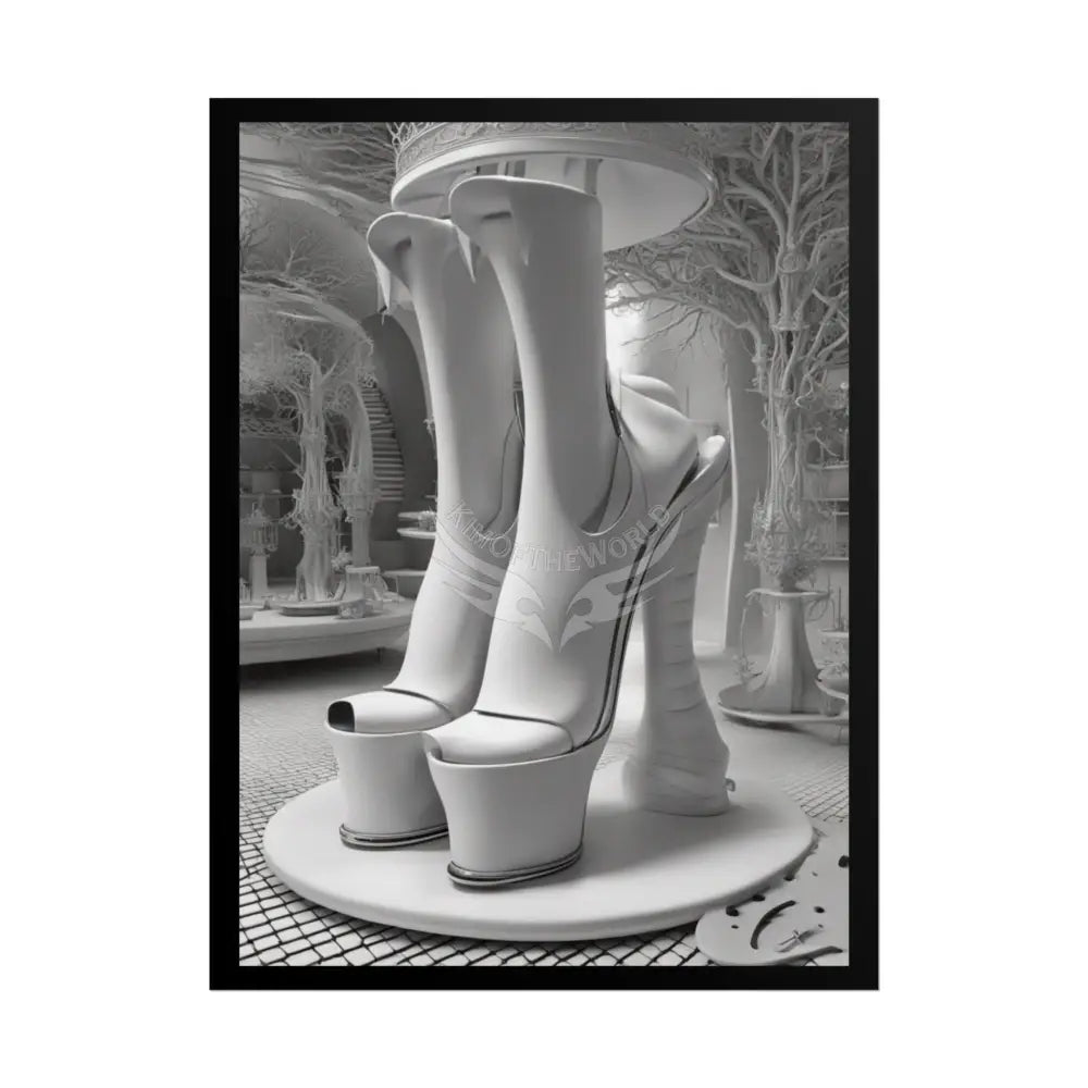 Trippy Funky Giant Gothic Weird Steampunk High Heel Shoe - Clean Fetish Boot Feet Shoe High Heel Art Print Poster 18″ x