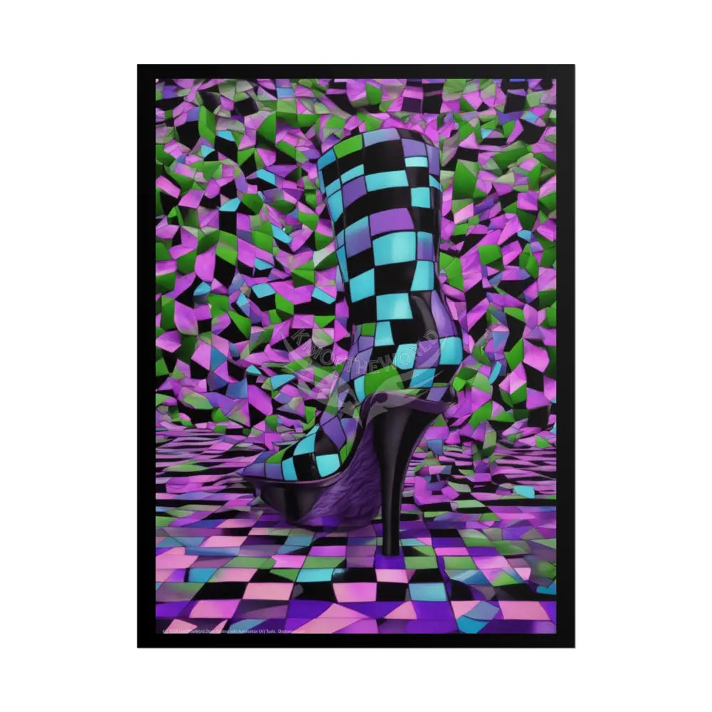 Trippy Funky Giant Gothic Weird Steampunk High Heel Shoe - Clean Fetish Boot Feet Shoe High Heel Art Print Poster 18″ x