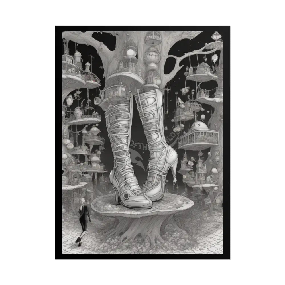 Trippy Funky Giant Gothic Weird Steampunk High Heel Shoe - Clean Fetish Boot Feet Shoe High Heel Art Print Poster 18″ x
